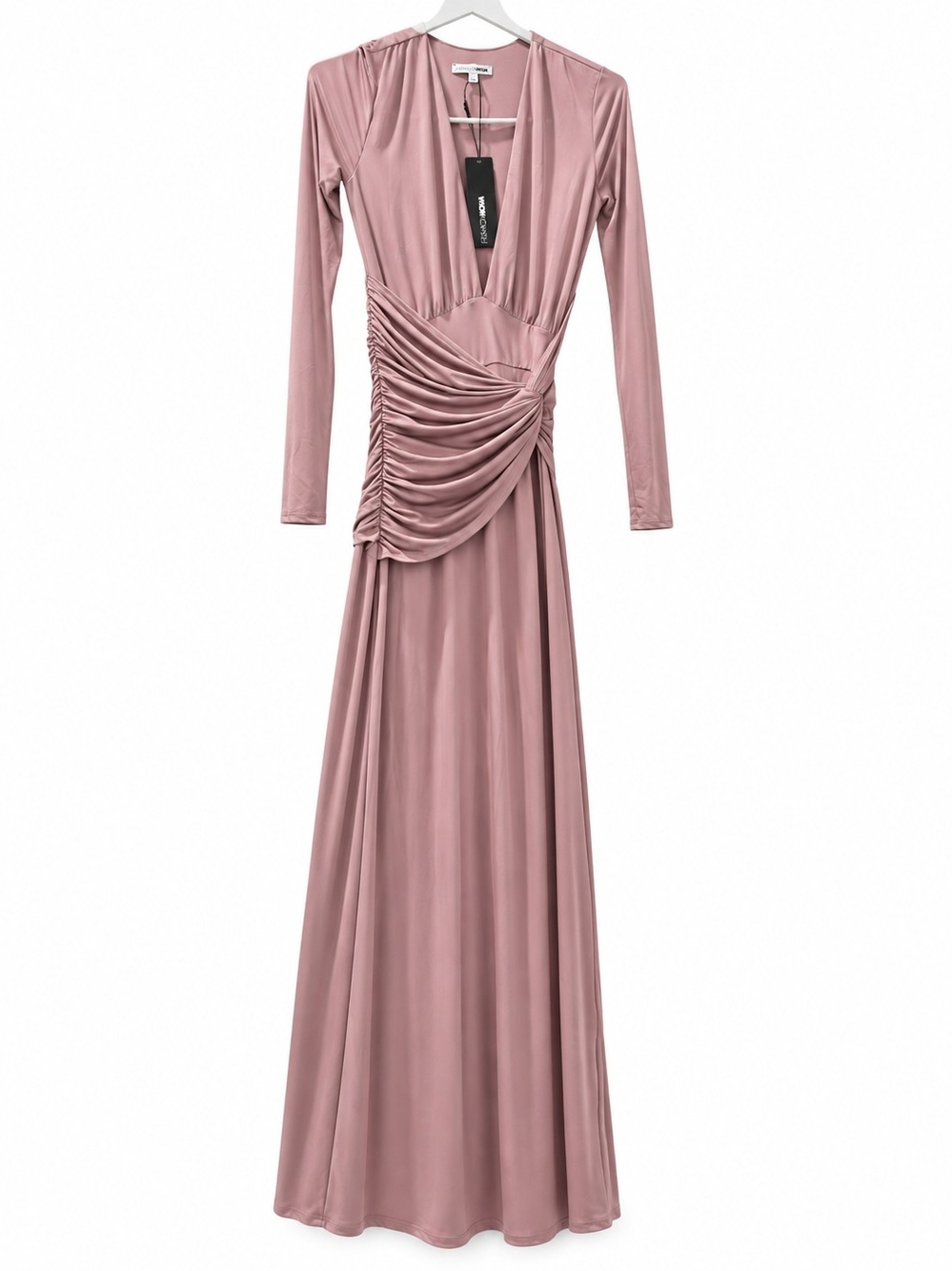 Fashion Nova Mauve Pink Long Sleeve Ruched Wrap Maxi Dress